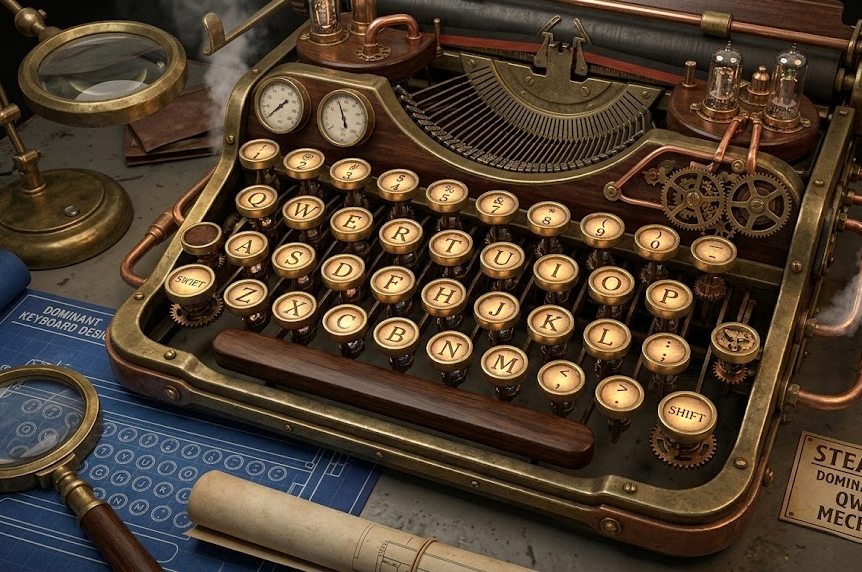 An early mechanical typewriter with the QWERTY keyboard layout.